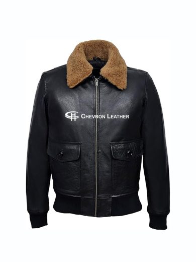 TOP GUN Jacket Men's Shearling Fur Collared Bomber Jacket