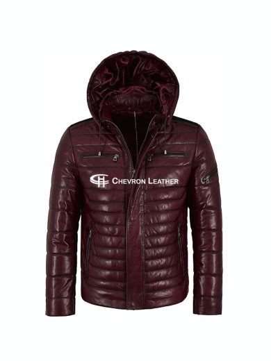 ICEBERG LEATHER PUFFER Men's Padded Leather Hooded Jacket