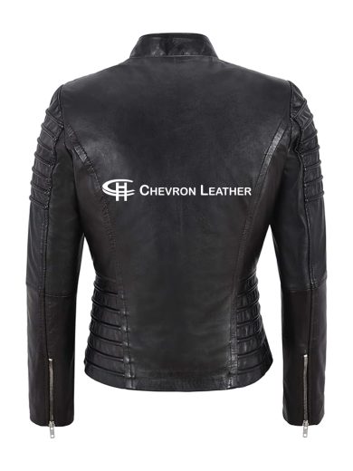 Ladies Leather Jacket Biker Fashion Style Tops ZIpped Real Lambskin Leather Jacket 9393