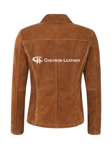 Woman’s Real Suede Leather Classic Blazer Style Box Buttons Jacket Jennifer 8728