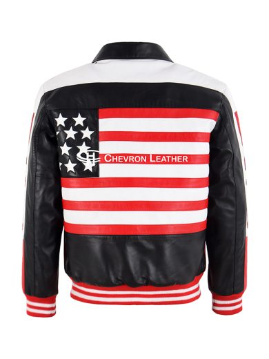 Mens USA American Flag 90's Bomber Vintage Leather Jacket Motorbike Style Jacket 8091