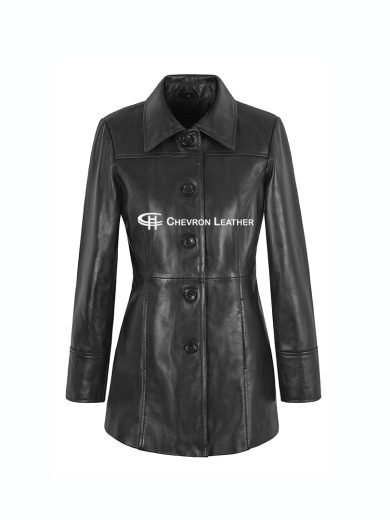 DOLLY Women Car Coat Ladies Long Length Formal Leather Jacket Coat