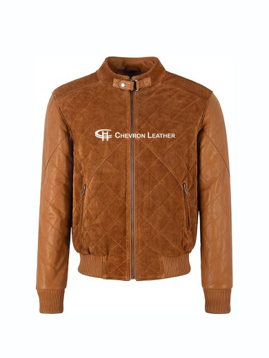 JAMES Diamond Quilted Leather Bomber Jacket Suede Body Leather Sleeves Men's Leather Jacket