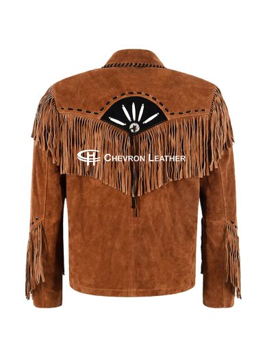 Men's Classic Western Style Cowboy Fringe American Native Suede Leather Jacket
